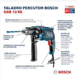 Taladro Percutor GSB 13 RE 750W + Maletín Bosch