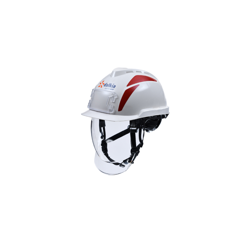 El casco de seguridad con protección facial integrada MSA V-Gard 950 cuenta con una suspensión Fas Trac III de 6 puntos