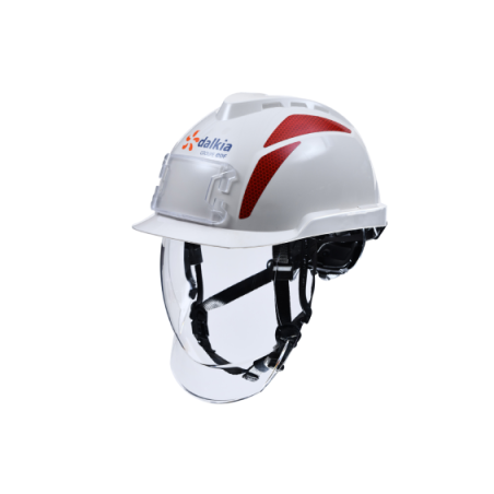 El casco de seguridad con protección facial integrada MSA V-Gard 950 cuenta con una suspensión Fas Trac III de 6 puntos